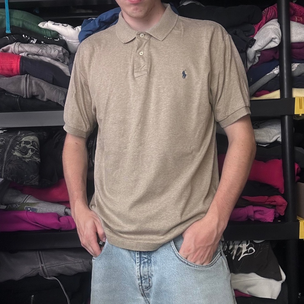 Vintage Polo Ralph Lauren Tan Heather Polo Shirt Men Large Y2K Skater Streetwear